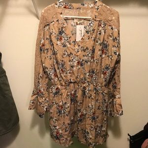 Taupe floral peep lace dress